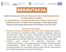 Zapraszamy opiekunów faktycznych osób z niepełnosprawnościami do udziału w projekcie!